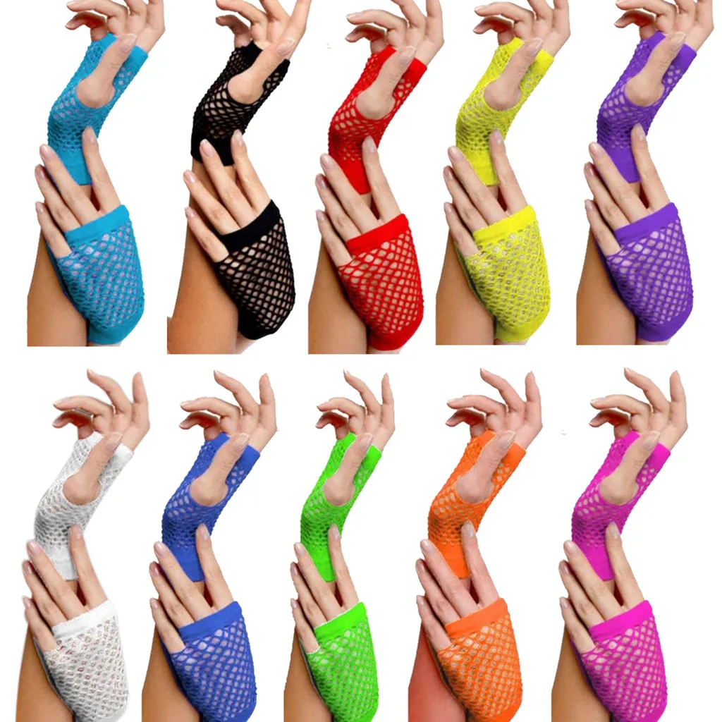 Fingerless Mesh Short Fingerless Gloves Sexy Women Gloves Hollow Out Holes Fashion Punk Goth Ladies Disco Dance Costume Mittens