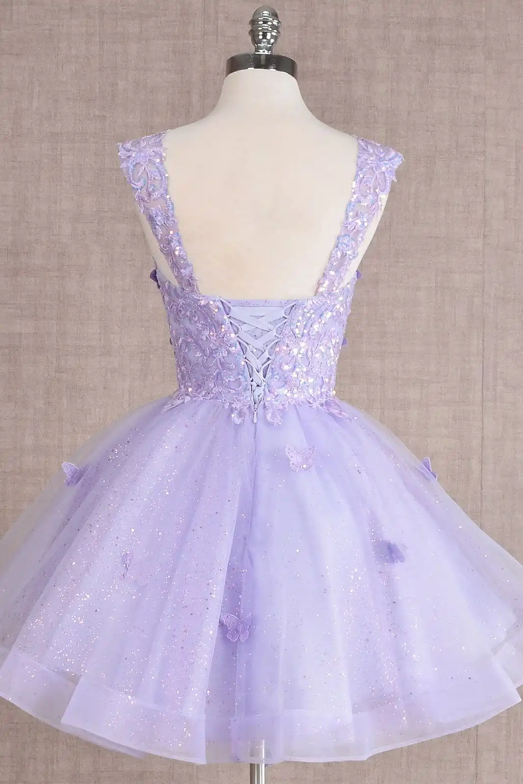 3D Butterfly Short Sleeveless Tulle Sequins Homecoming Dress with A-line Appliques Cocktail Dress Glitter Skirt  Graduation Dres