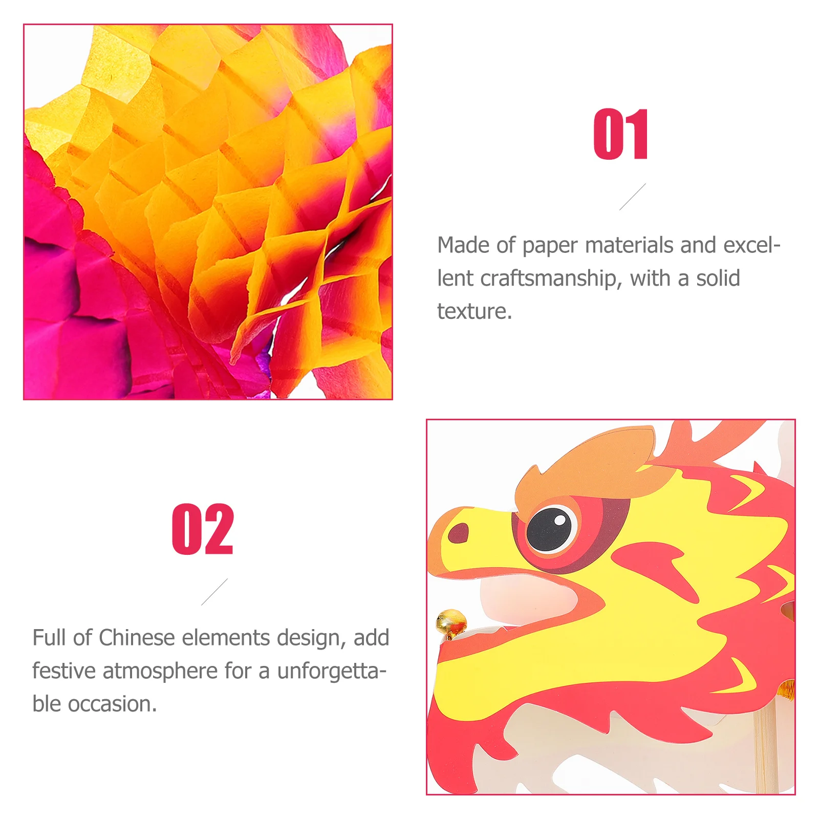 4er-Set Kinder-DIY-Papier-Drachen-Bastelmaterial-Set, chinesisches Neujahr, Festival-Dekoration, unvollendete Versorgung, Party-Dekoration, Kunst