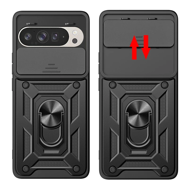 Armadura à prova de choque funda para google pixel 9 pro xl 5g lente deslizante proteger caso do telefone para google pixel9 pro xl 9pro anel suporte capa