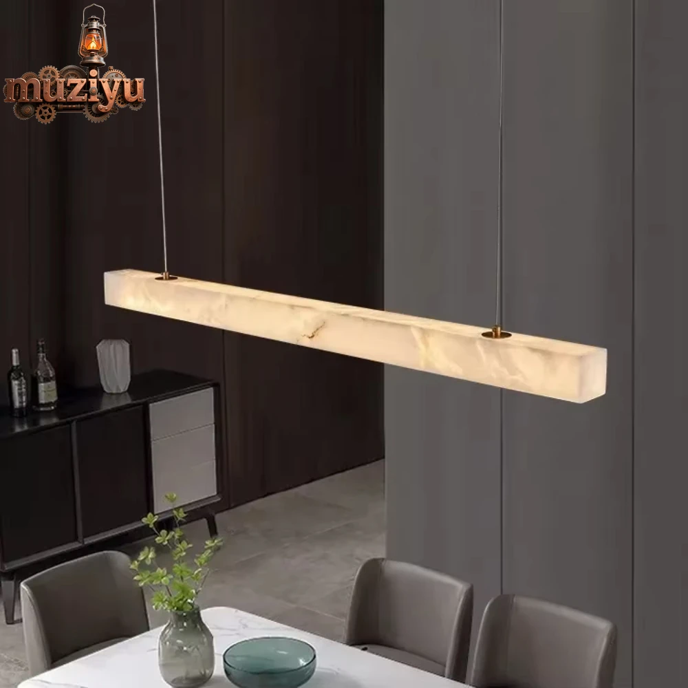 Muziyu-candelabro rectangular largo de mármol Natural Simple, iluminación LED de Alabastro para comedor, sala de estar, Penda de cobre