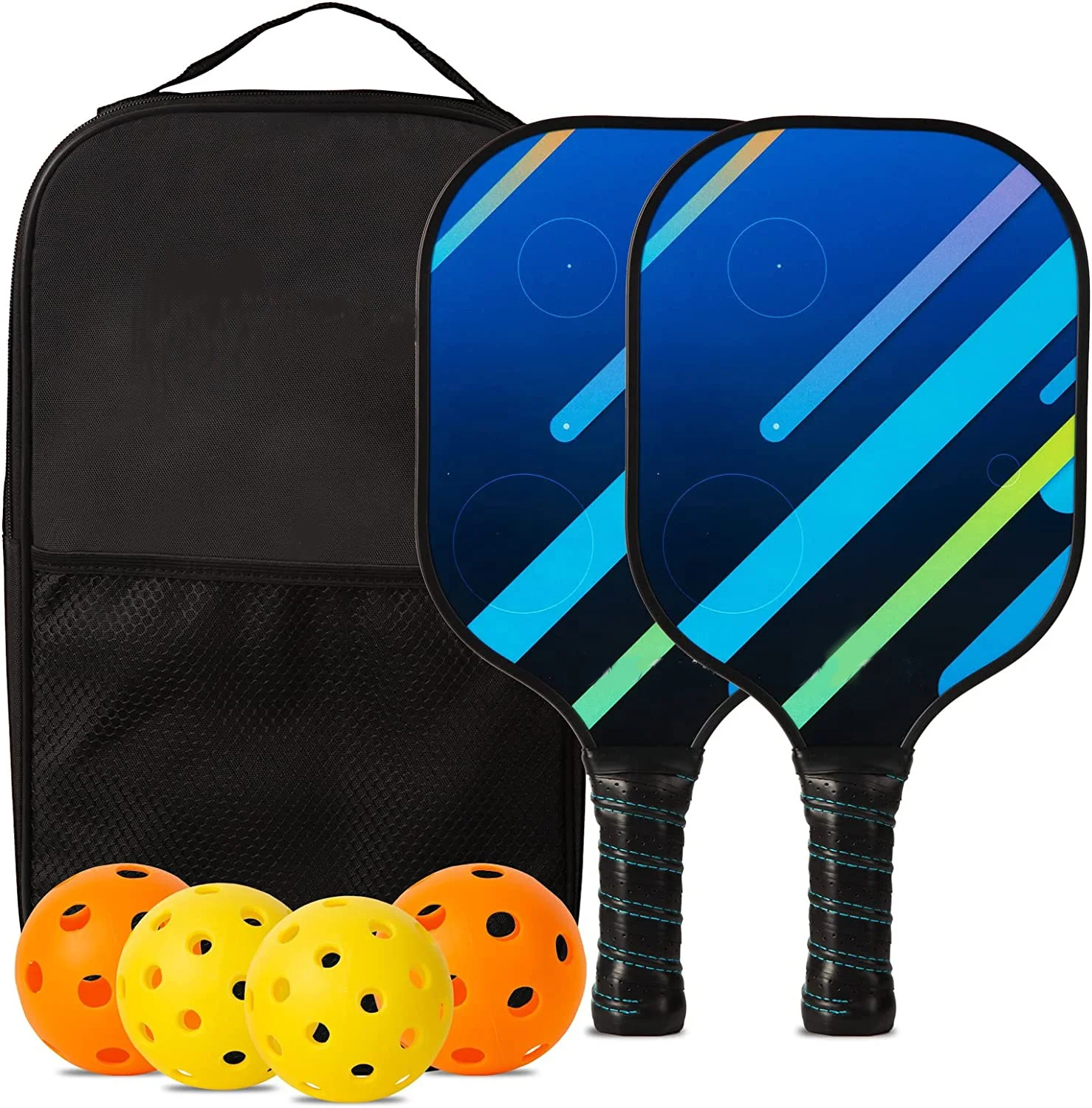 

Fiberglass Carbon Fiber Pickleball Paddles Set with 4 Pickle Balls And Portable Bag Indoor Outdoor Exercise Sports Fitness