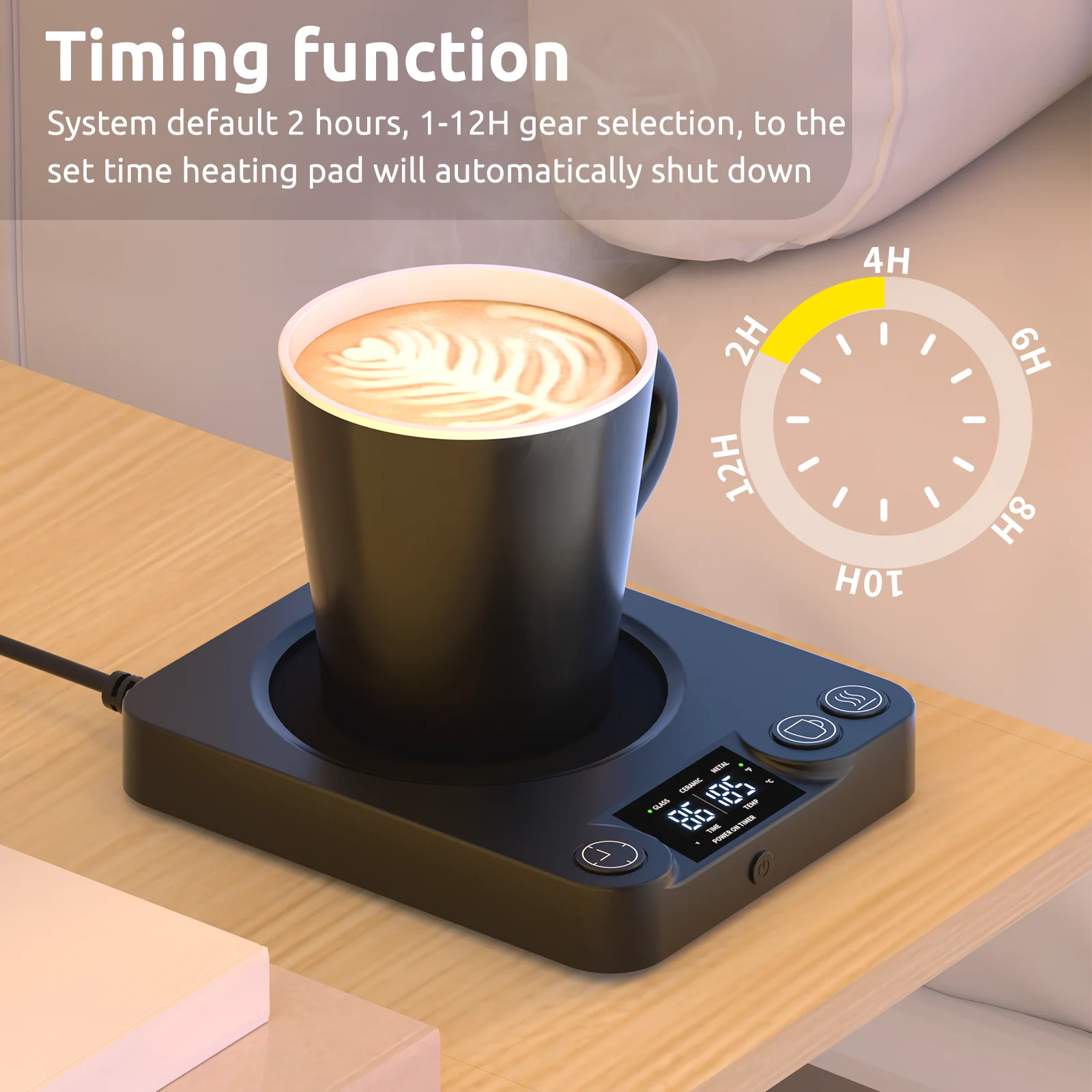 REIDEA Coffee Mug Warmer with Timer Screen 110V US Plug, 9 Temp Settings OT2244 for for Fast Heating and Insulation