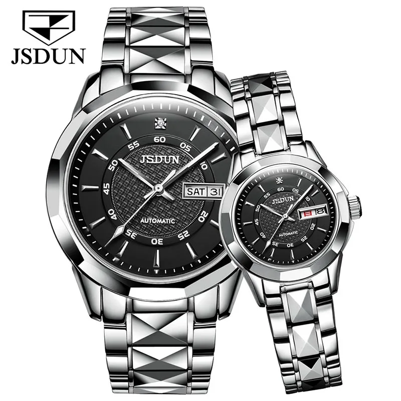 

JSDUN Luxury Brand Sapphire Mirror Fashion Couple Watch Mechanical Watches Weekly Calendar Display Luminous 30M Waterproof 8014