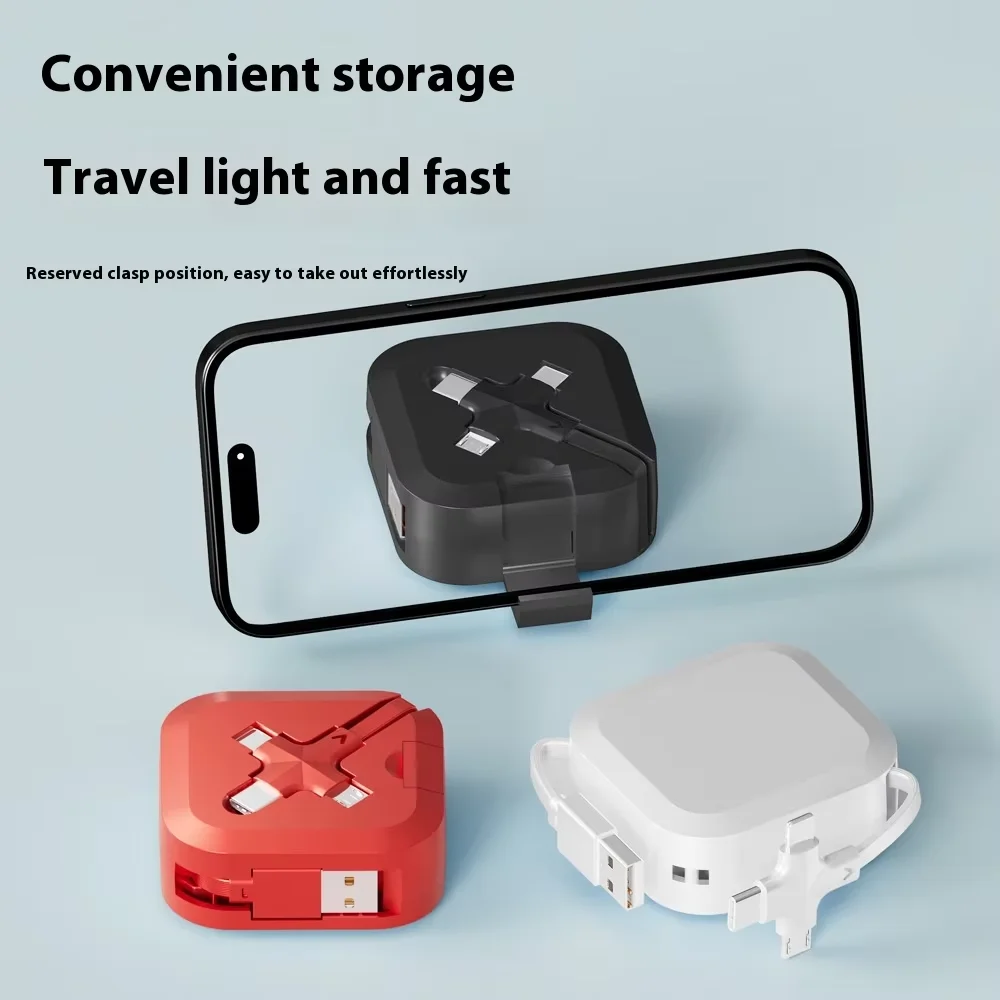 3 In 1 Retractable Multi Charging Cable Cord USB Compatible iPhone Android Type C Phone Holder Mini Portable Fast Charger Car