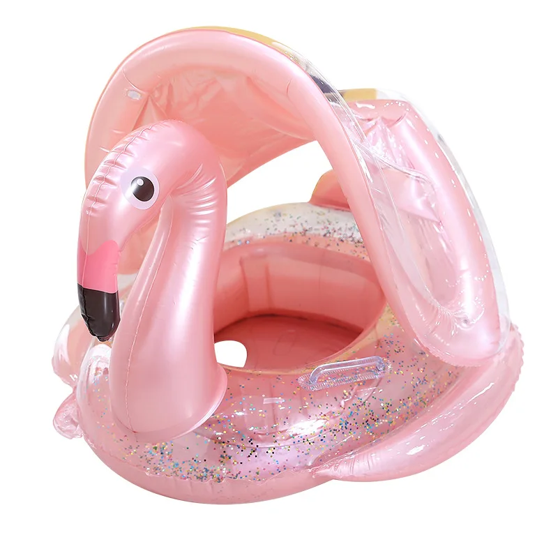 Rooxin Flamingo Swimming Circle Baby Infant Float Pool Swimming Ring With Sunshade Floating Seat Summer Beach Pool Party Toys