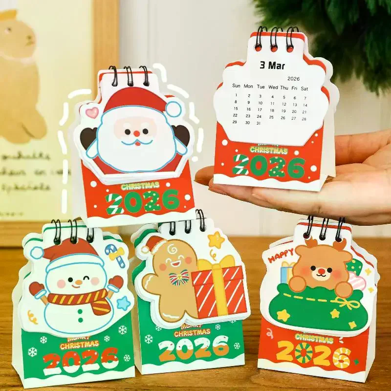 2026 Christmas Desk Calendar Mini Cartoon Cute Patterns Table Calendar Creative Desktop Decoration Daily Planning Small Monthly