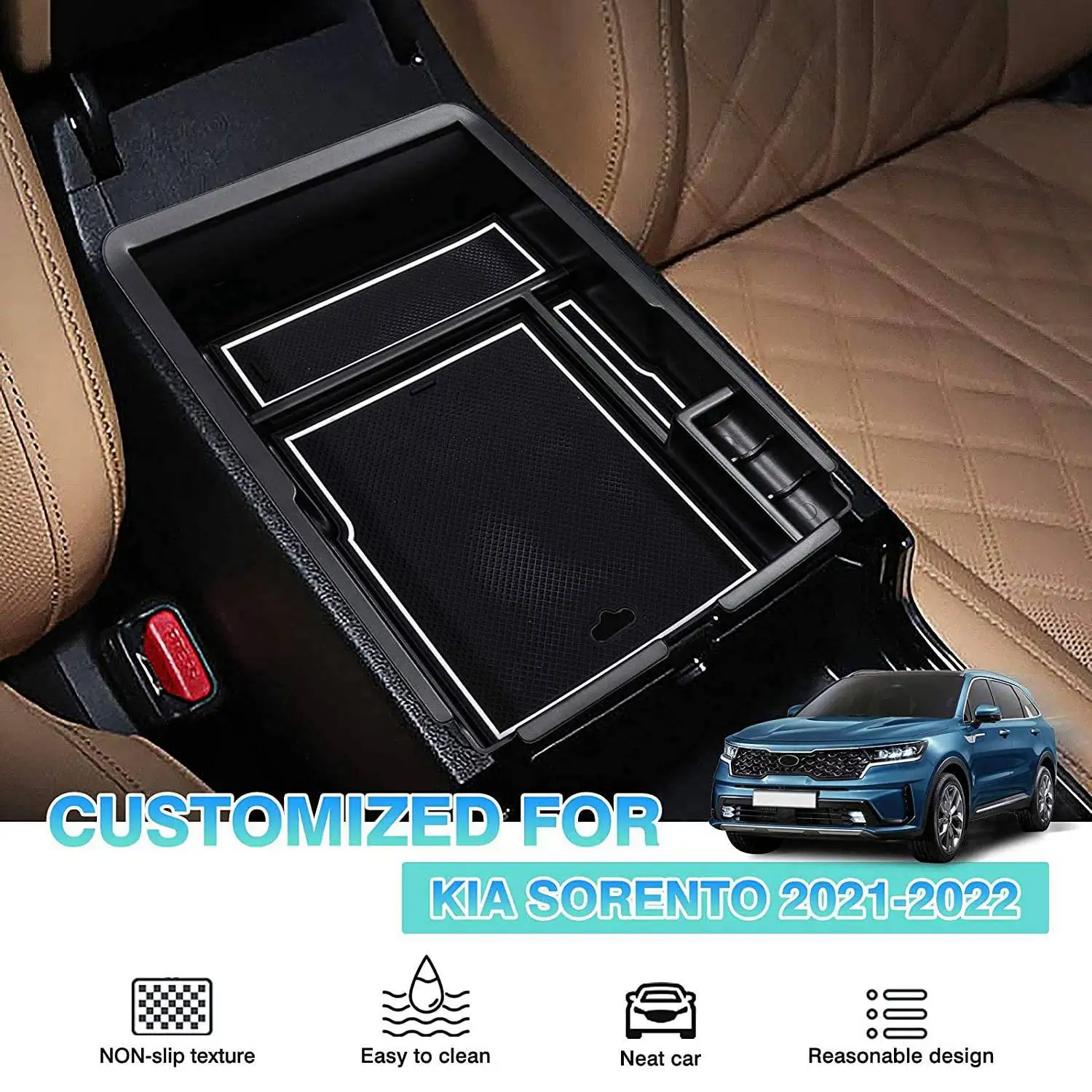 Car Insert Front Center Storage Box Console Organizer Tray Box for Sorento MQ4 2021