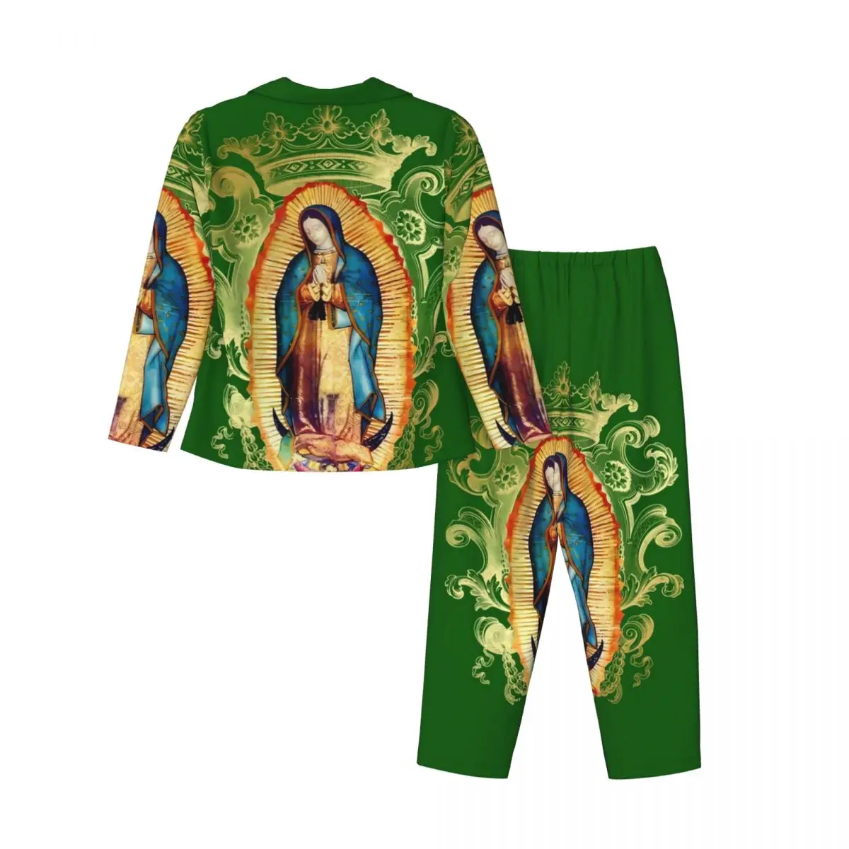 Virgin Mary Mexico Pajama Sets Autumn Our Lady of Guadalupe Cute Sleep Sleepwear Womens 2 Piece Vintage Oversized Nightwear