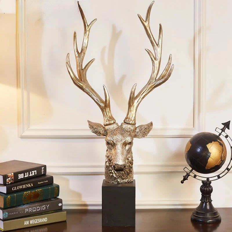 

European entrance ornaments, deer head, antlers, home creative office, study, living room, TV cabinet, decorations, crafts