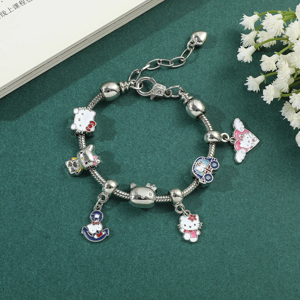 Gelang figur Anime Sanrio untuk anak-anak, gelang pesona lucu, Hello Kitty, perhiasan Kawaii buatan tangan, hadiah untuk anak perempuan