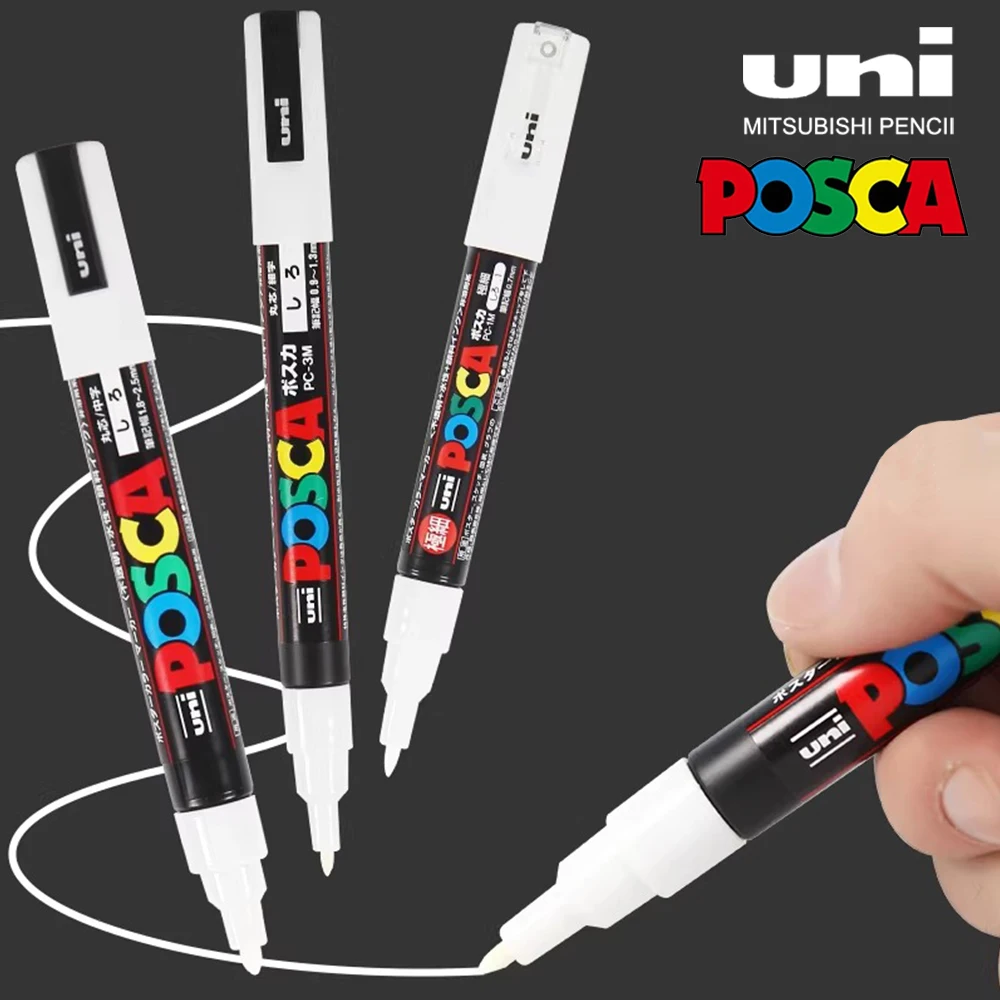 Japan UNI POSCA Marker Pens White Acrylic Hand Drawn DIY Waterproof Non Fading Quick Drying Painting Graffiti Art Supplies