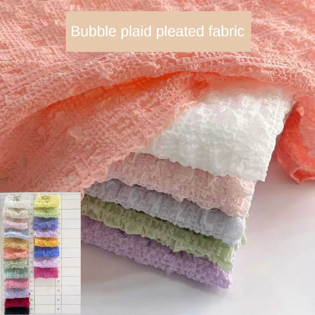 Bubble Plaid Pattern Pleated Fabric Elastic Per Meter for Skirts Dresses Clothing Sewing Fashion Plain Cloth Breathable Textured