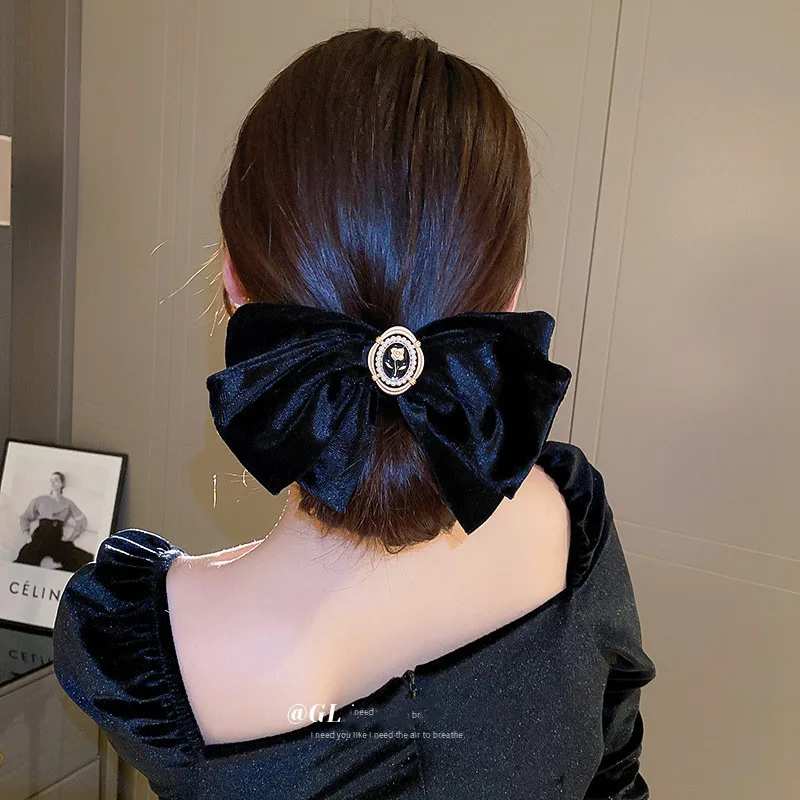 French High-end Velvet Oversized Bow Hairpin For Female Autumn And Winter Back Head Hairpin Hairclip Headwear Hair Accessories