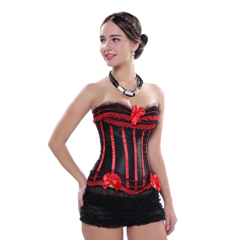 Corset Steampunk Woman Sexy Plus Size Striped Bustiers Waist Trainer Zip Korsett with Lacking Dance Party Costumes UY9831