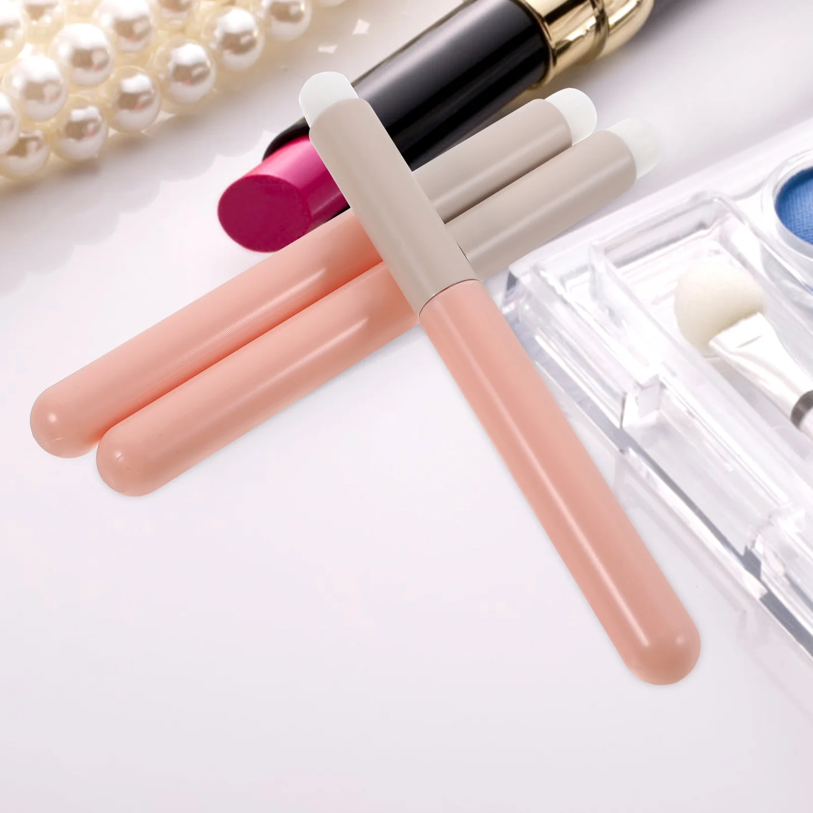 3pcs Lip Brush Set for Women Blending Applicators Kit White Bristles Pink Handle Lightweight Tools for Lipstick Gloss