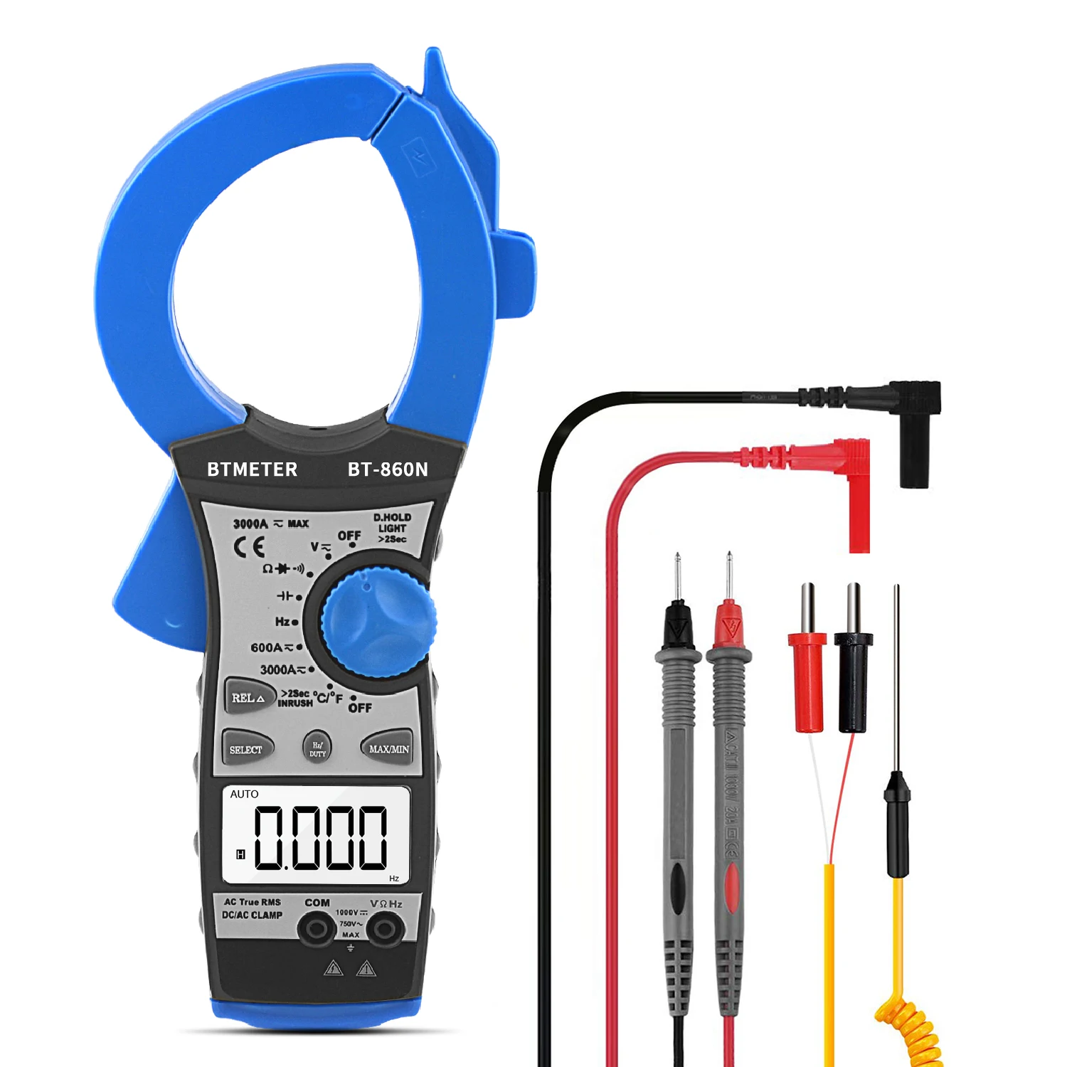 Digital Clamp Meter BT-860N 3000A Amp Meter Auto Ranging Multimeter with True-RMS for Frequency Resistance Capacitance AC DC