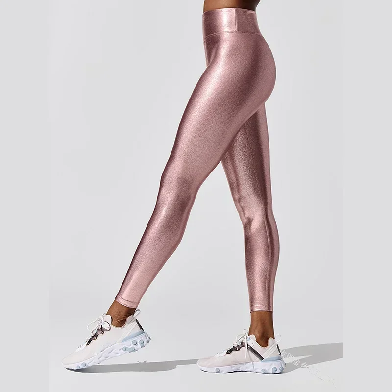 Women\'s Metallic Luster Yoga Pants Leggings Elastic Waist Sexy Shiny Sports Clothing Fitness Leggings High Waist Gym Sportswear