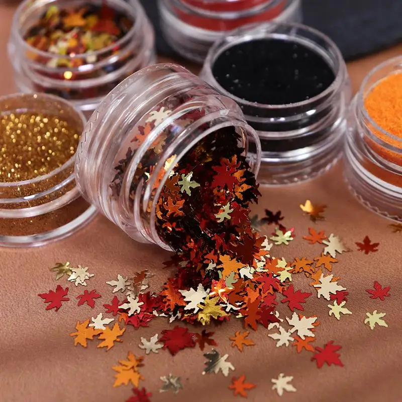 6pcs/Set Sequins Pearl Powder Kits Epoxy Resin Pigment Filling Autumn Maple Leaf Glitter DIY Resin Mold Jewelry Nail Art Decor