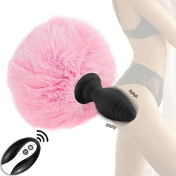 Wibracje śliczny ogon królika korek analny puszyste pluszowe Sexy kostium króliczka Cosplay erotyczne seks-zabawka dla kobiety mężczyźni pary Butt Plug Tail