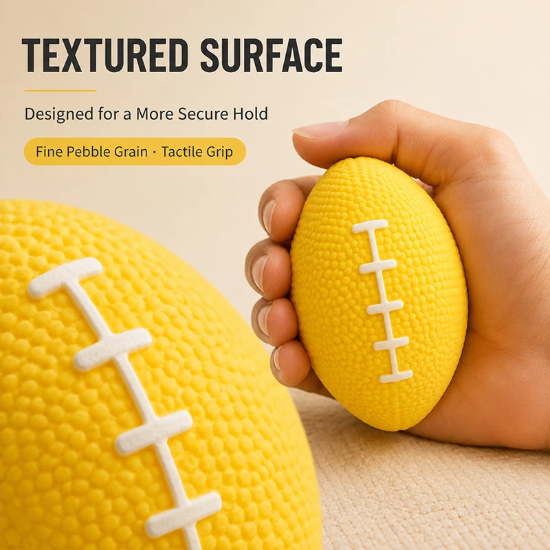 8cm Yellow Rugby Shape Hand Grip Squeeze Ball Silicone Stress Relief Finger Exercise Rehabilitation Training Ball