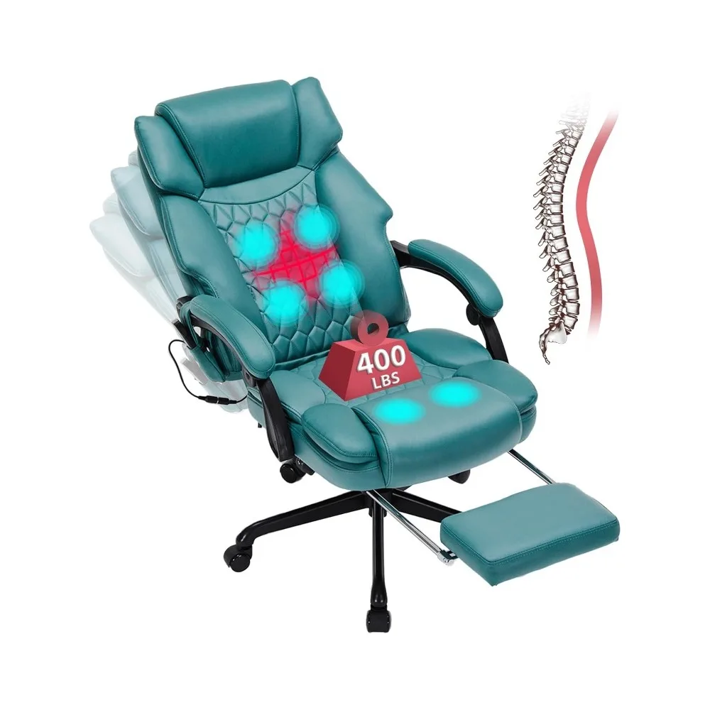 6 Points Massage Office Chair with Heat,Reclining Office Chair with Foot Rest,Vibration Home Office Desk Chairs for Heavy People