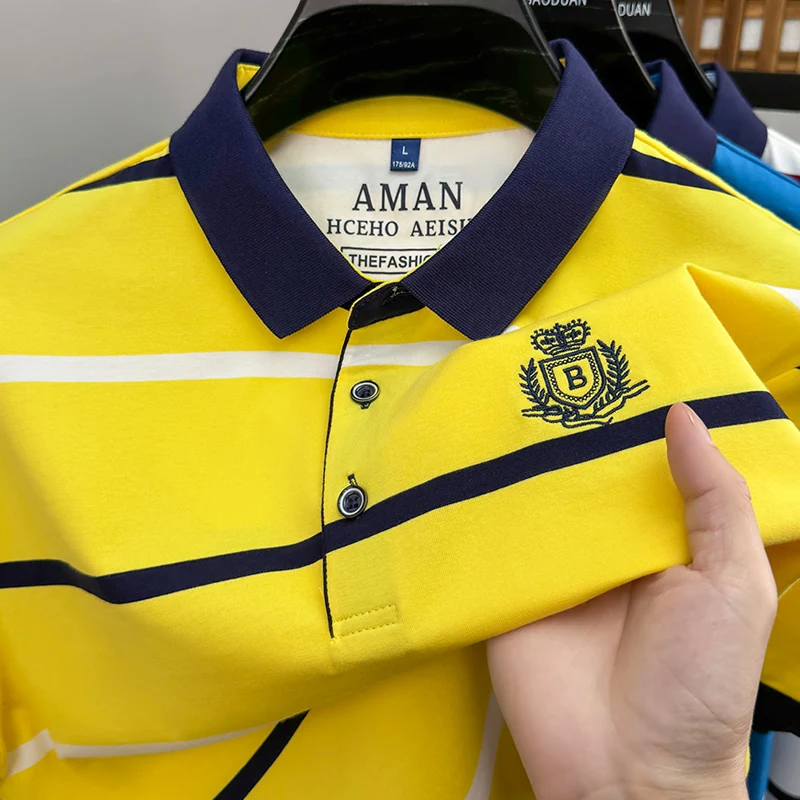 الرجال نموذج جديد فاخر قصيرة الأكمام قميص بولو التلبيب التطريز النمط البريطاني تيشيرت صيفي الترفيه موضة الرجال الملابس بلايز #4