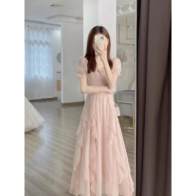 

French Style Pink Dress for Women Summer2025New Style High-End Fairy-like Elegant Long Dress Gentle Wind Fairy Dress