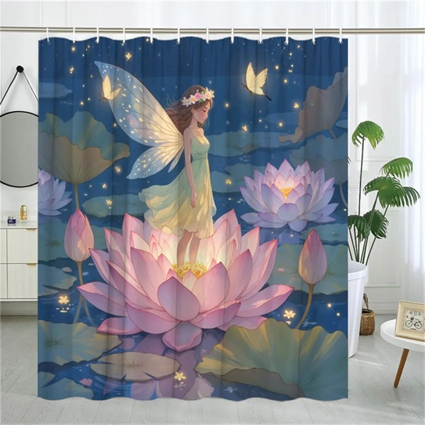

Занавеска для душа Fairy Water Lily — цветочная корона, светящиеся светлячки и бабочки, в комплект входит 12 крючков, полиэстер, декор для ванны