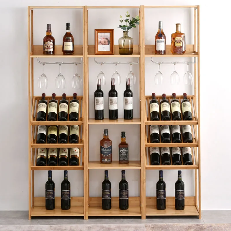 Wooden Bar Cabinet Vintage Vertical Drink Display Shelf Kitchen Home Nordic Buffet Wine Rack Standing Gabinete Bar Furniture