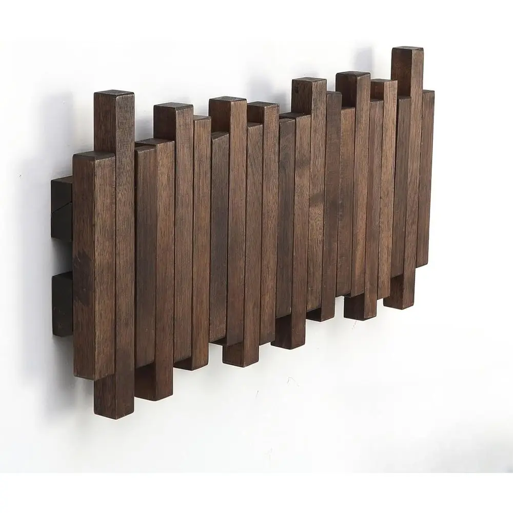 Wall Mounted Piano Coat Rack | Coat Rack Wall Mount | Lip Down Hook Rack 5 Hooks | Entryway Wall Art Hook, Made of Acacia Wood (