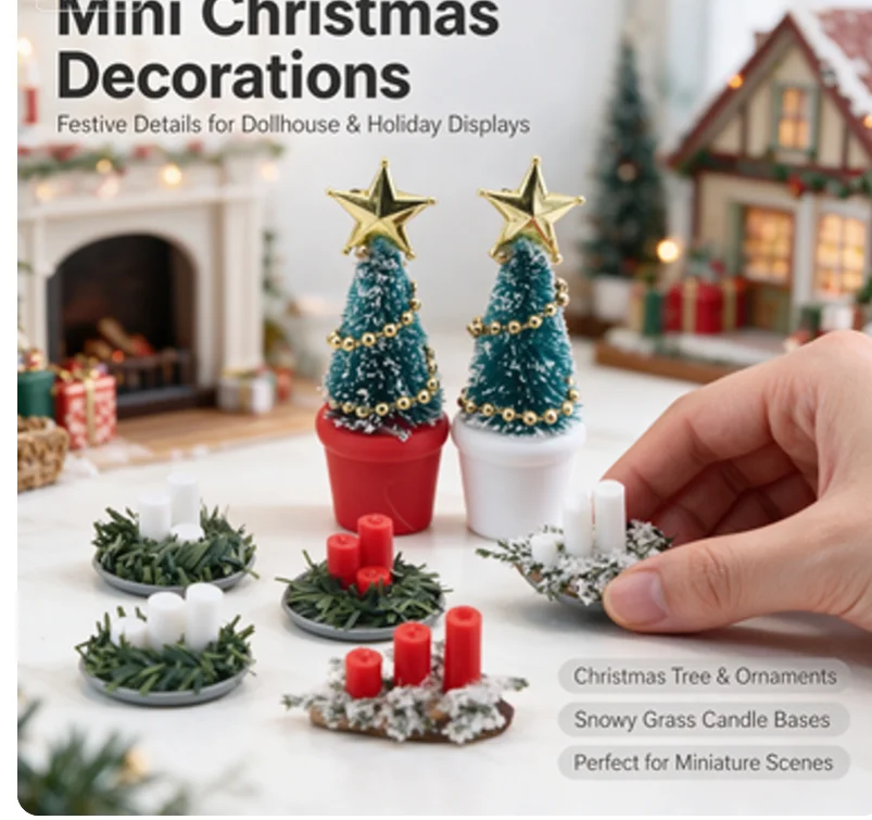 NEW Candle/Tree DIY Xmas Living Room Decor 1:12 Miniature Dollhouse Christmas Scene Accessories Micro Landscape Model view 3