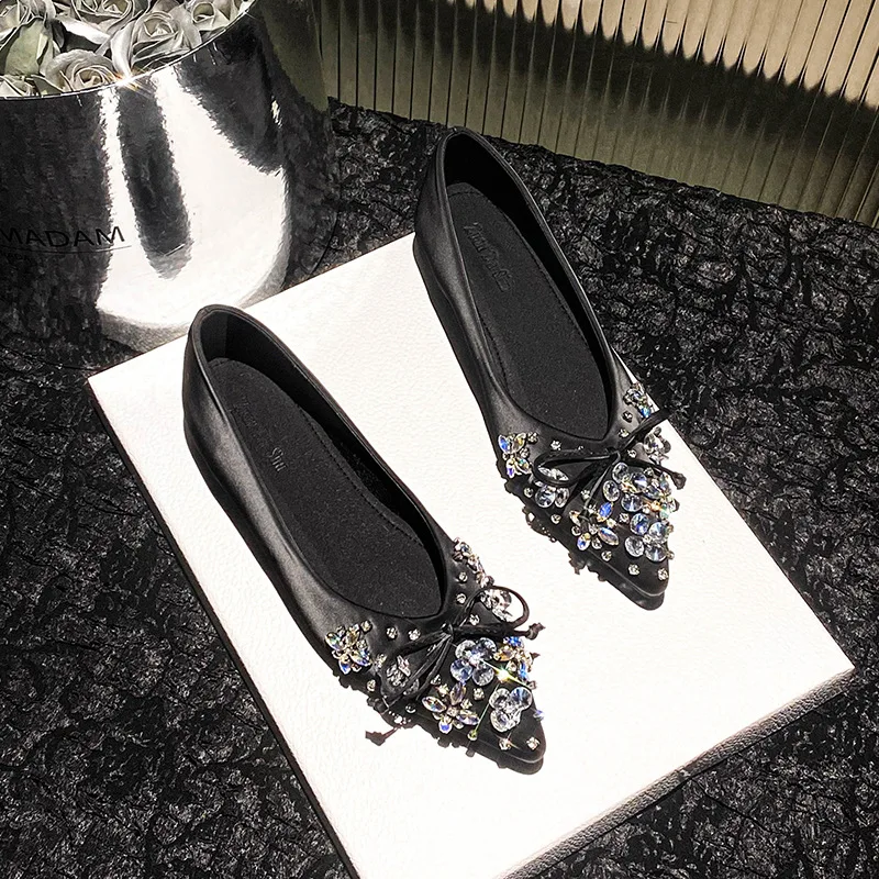 حجم كبير 42 موضة أشار تو حجر الراين الزهور حذاء مسطح للنساء روتين يومي فستان مريح أحذية Zapatos De Mujer