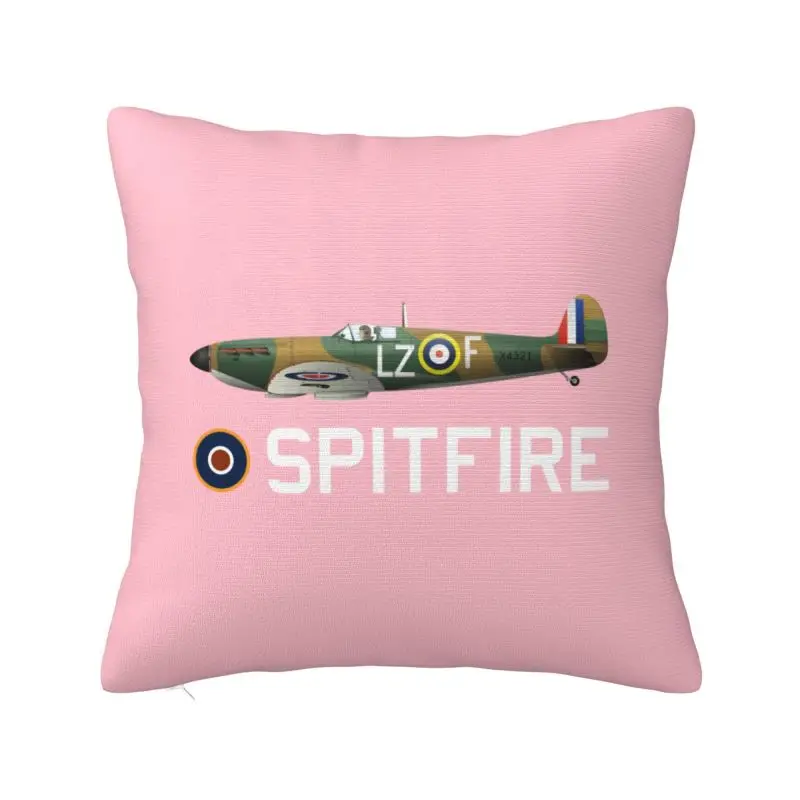 Custom Spitfires Throw Pillow Covers WW2 War Fighter Aircraft Plane Airplane British Cushion Cover Decoration Salon Square