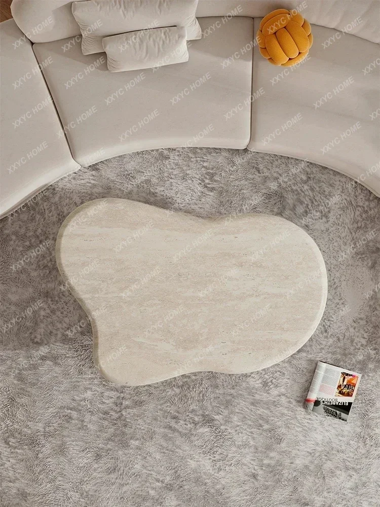 س الرخام الترافرتين الأبيض الطبيعي الشمال شقة صغيرة على شكل خاص الجدول كريم Fengyunduo طاولة الشاي