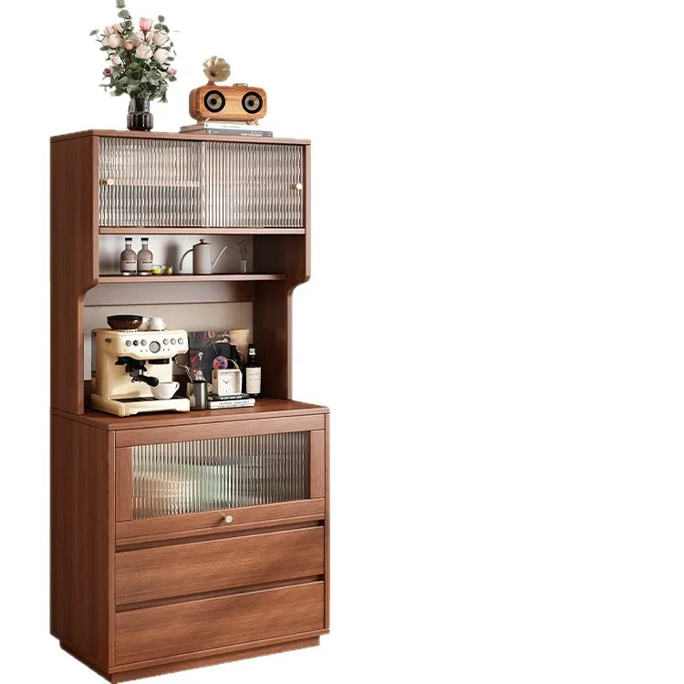 

Integrated against the wall, low tea table, tea cabinet, solid wood color, kitchen side cupboard