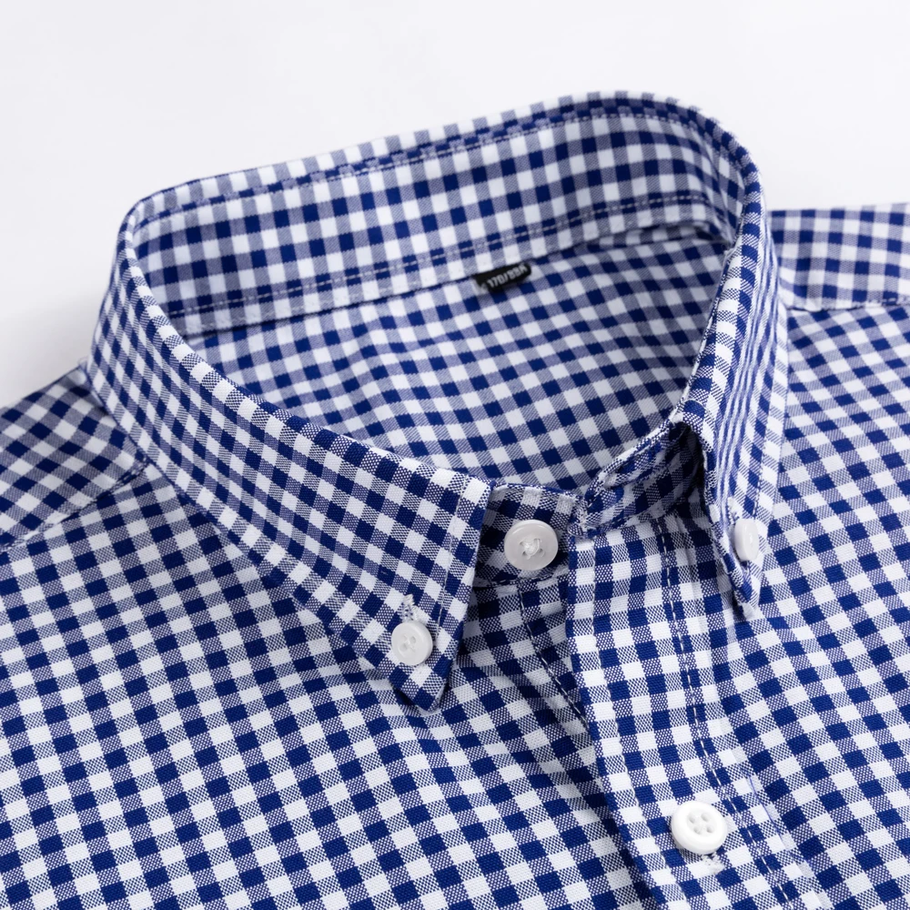 Men's Fashion Plaid Checkered Short Sleeve 100% Cotton Shirt Button-collar Holiday Youthful Striped Summer Casual Gingham Shirts