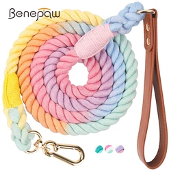 Benepaw Strong Dog Leash No Tangle Handmade Braided Cotton Rope Comfortable Leather Handle Pet Lead For Small Medium Large Dogs