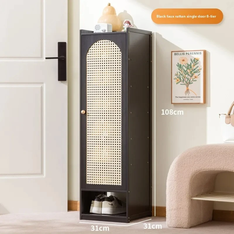 Light luxury rattan woven door shoe cabinet, multi-layer narrow shoe cabinet, entrance shoe storage cabinet, living room cabinet