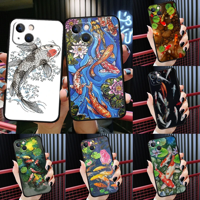 Koi Carp Fish Painting Phone Case For iPhone 15 12 13 Mini Plus X XR XS 11 14 Pro Max Back Cover Shell