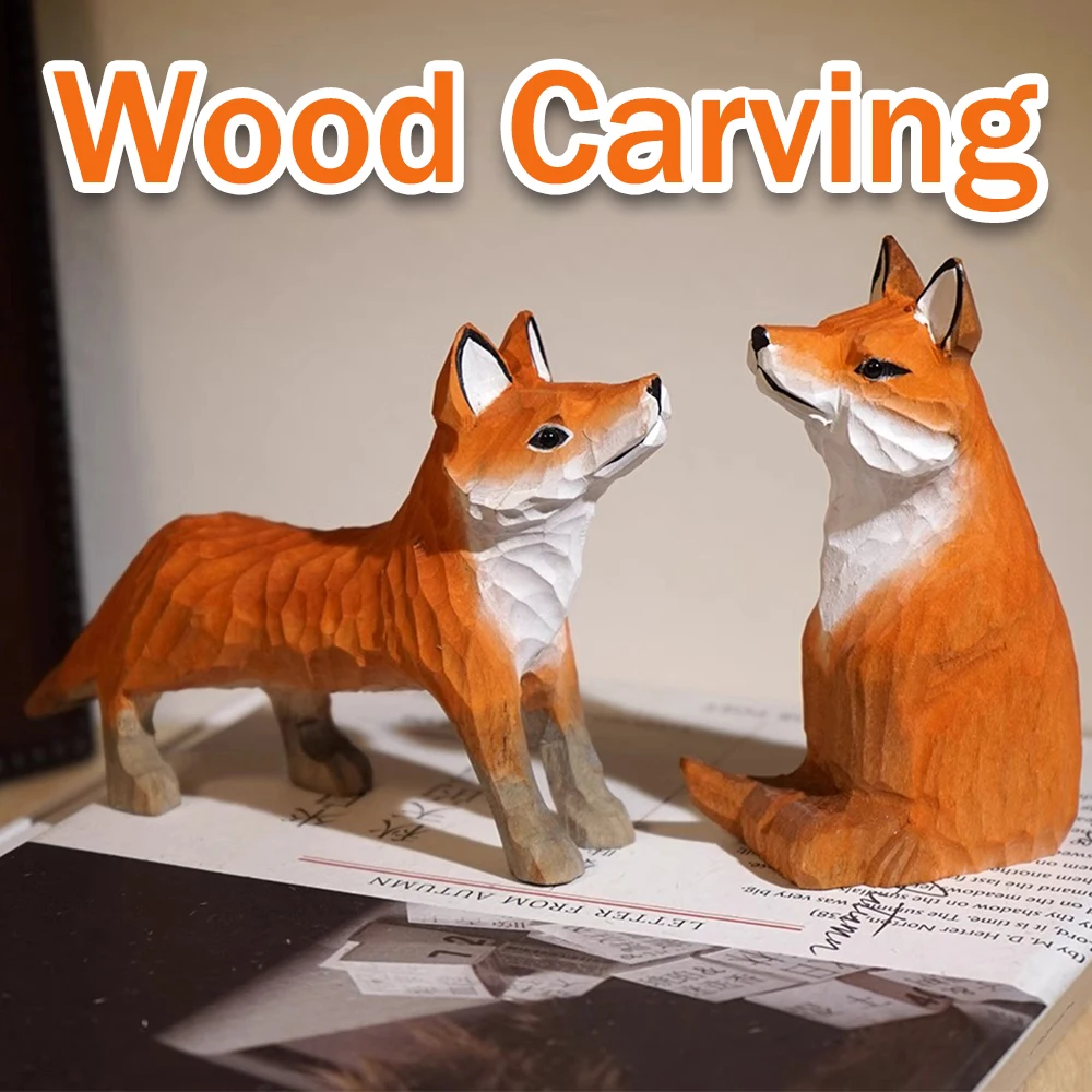 Статуя лисы ручной работы - реалистичная деревянная скульптура дикой природы для дома/офисного стола, подробный подарок лесного животного для любителей природы
