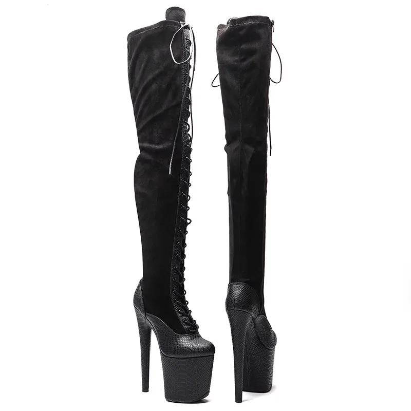 Lace Up Sexy Model Shows PU Upper 20CM/8Inch Women's Platform Party High Heels Shoes Pole Dance Boots 569