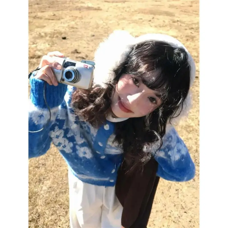 Fair Isle Jacquard Girl Sweater Autumn Winter Lazy Style Cardigan Loose Soft and Sticky Keep Warm Tops Fashion Woman Knitwear