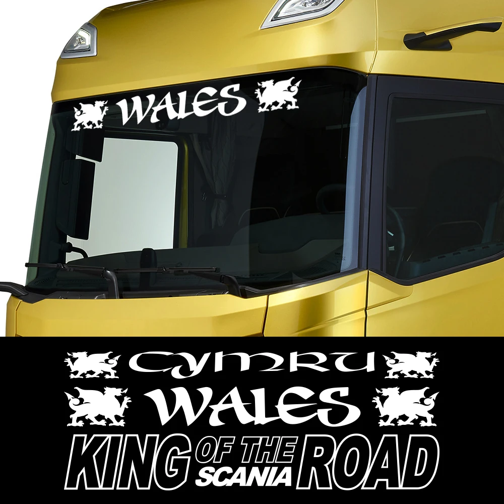 Cymru Wales KING OF THE ROAD Truck ملصق شاشة الرياح لوحة ملصق مائي نافذة الكابينة الزجاجية لـ HGV MAN DAF SCANIA