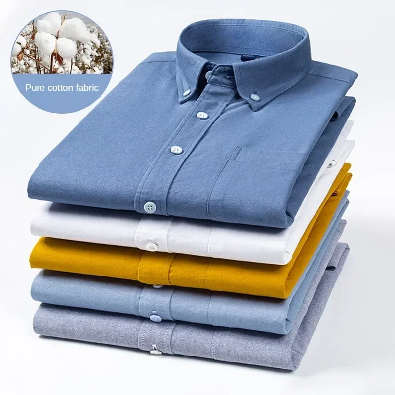 Mens Classic Business Long Sleeve Shirts Washed 100% Cotton Oxford Formal Dress Shirt Casual Fashion Standard Fit Workwear Shirt