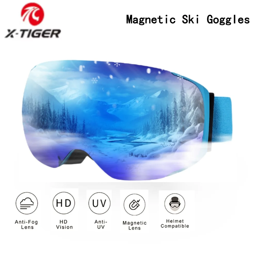 

Зимние магнитные лыжные очки X-TIGER, двухслойные противотуманные очки для сноуборда, очки для снегохода, спортивные защитные очки для взрослых