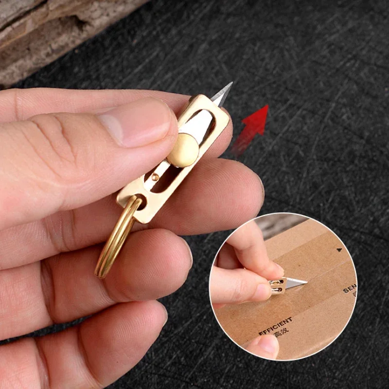 D2 Blade Openbox Knife Mini Portable Outdoor Camping Self Defense EDC Brass Push Knife with Keychain Cutting Knife