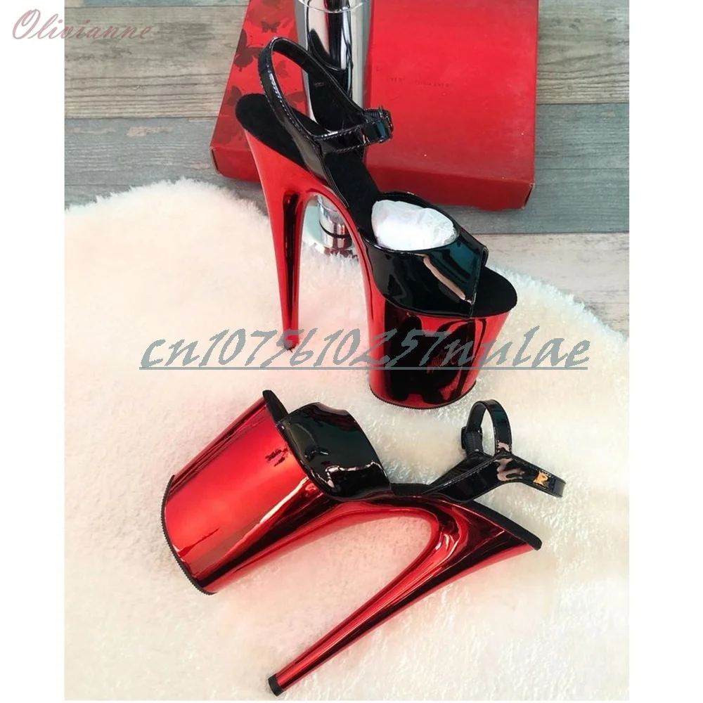 

Red Mirrored Platform Shiny PU Dance Sandals 20cm/8inch High Heels Pole Dance Sliver Patent Hot Girls 2026 Women Dance Shoes