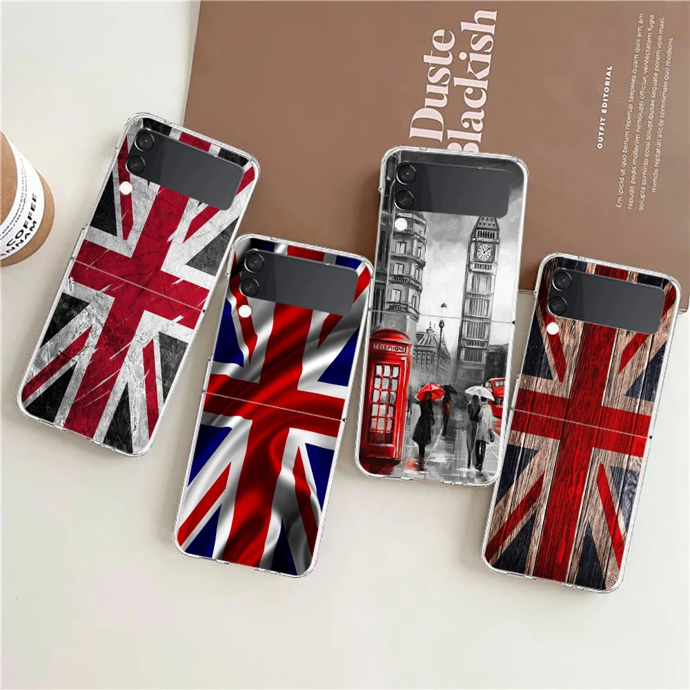 Phone Case For Samsung Galaxy Z Flip 3 4 5 fold High Hard PC Shell For Galaxy Z Flip 3 5 Clear Cover England UK flags