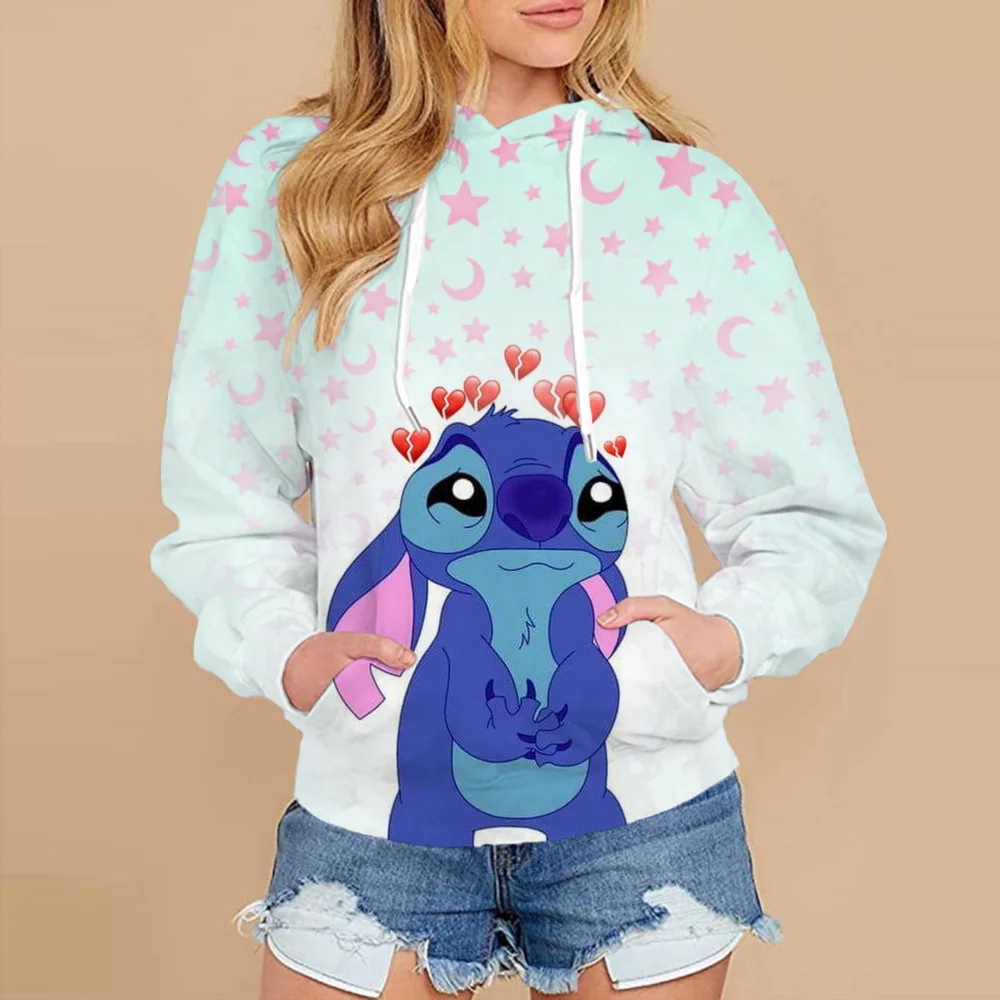 2024 Disney Lilo Stitch Fun Cartoon Autumn Hoodie Women\'s Harajuku Cute Stitch Sportswear Cartoon Y2k Streetwear Hoodie Women\'s